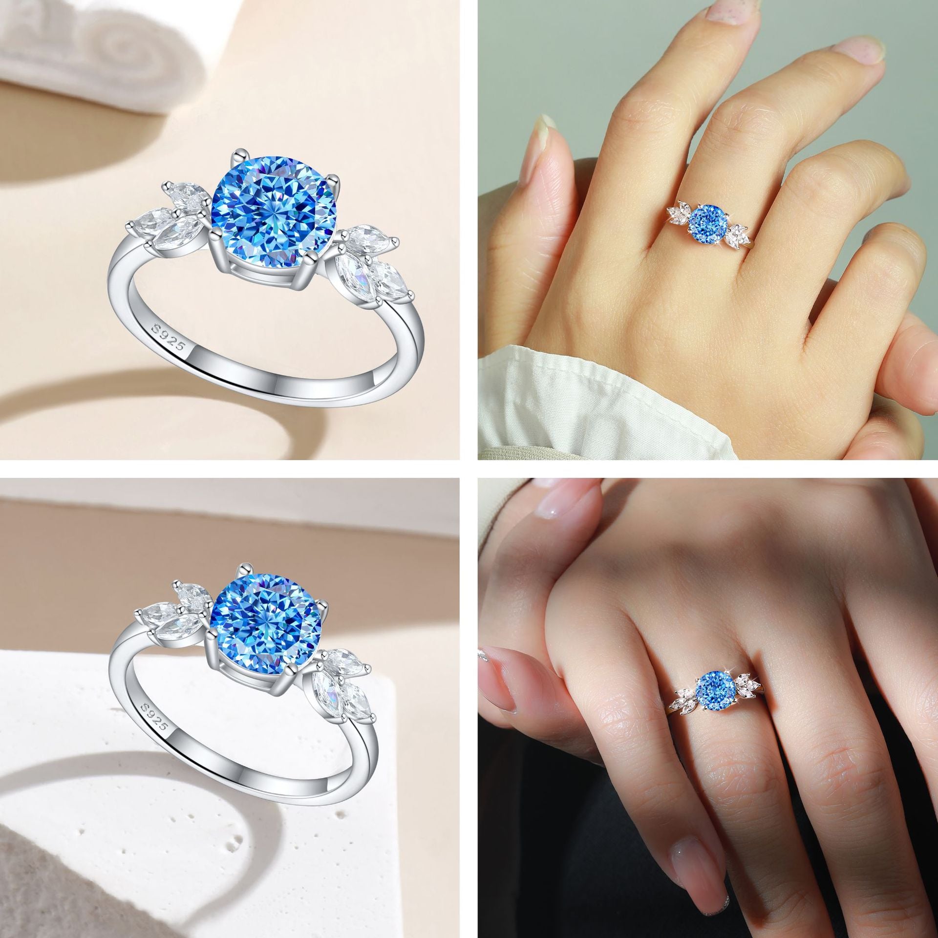 Damen Ring mit funkelndem Aquamarin und Zirkonia-Besatz Shop Nory