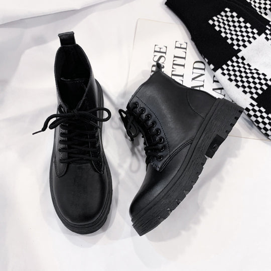 Damen Schnür-Biker-Ankleboots mit Plateau-Profilebene Shop Nory
