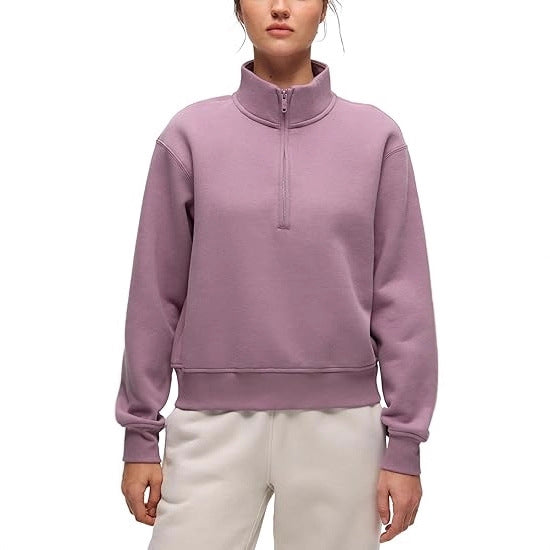 Damen Oversize-Sweatshirt mit halbem Reißverschluss, Stehkragen und Rippbündchen Shop Nory