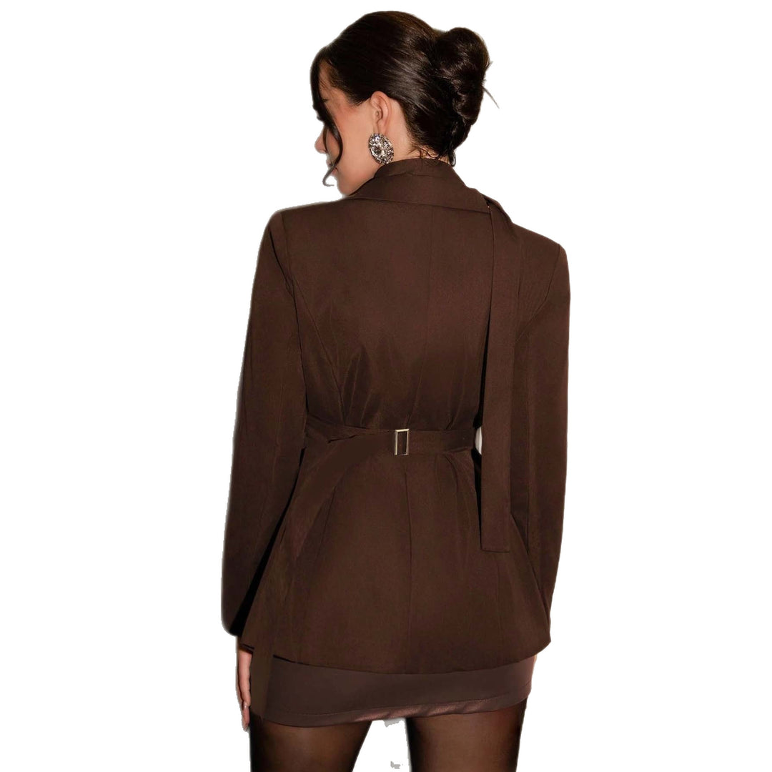 Damen Longline-Blazer mit integriertem Halstuch und doppelreihiger Knopfleiste Shop Nory