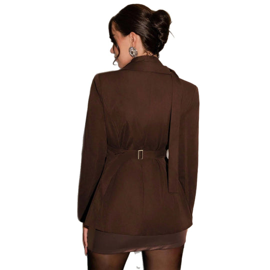 Damen Longline-Blazer mit integriertem Halstuch und doppelreihiger Knopfleiste Shop Nory