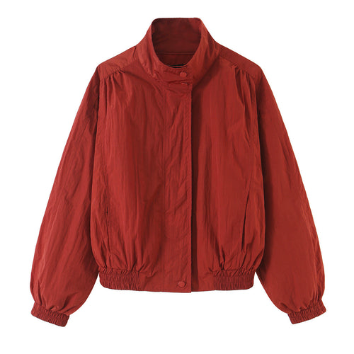 Damen Leichte Cropped Bomberjacke mit Stehkragen, elastischem Saum und Druckknopfleiste Shop Nory