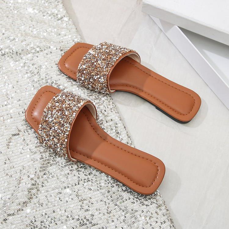 Damen Glamouröse Riemchen-Pantoletten mit funkelnder Strass-Applikation