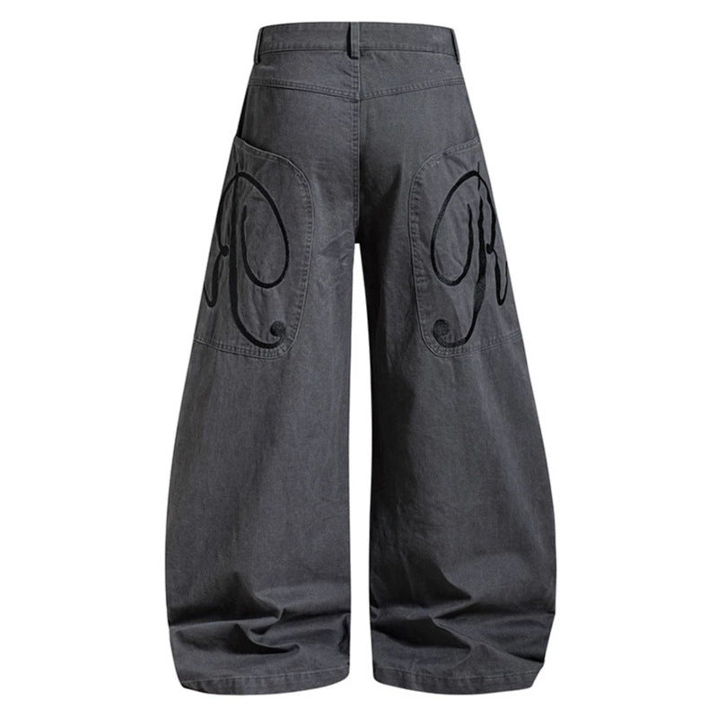 Damen Weite Denim-Palazzo-Hose mit Ballon-Saum und aufgesetzten Logotaschen Shop Nory
