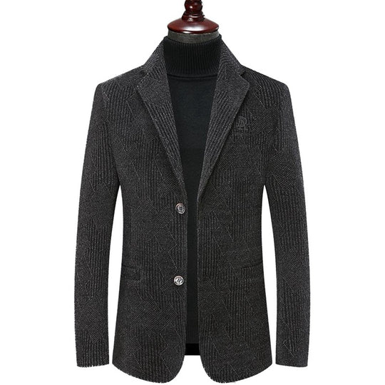 Herren Moderner Stehkragen-Blazer im Bouclé-Look mit feiner geometrischer Struktur Shop Nory