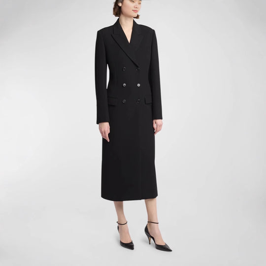 Damen Midilanger Doppelreihiger Blazer‑Mantel mit strukturierter Schulter und schlanker Passform Shop Nory