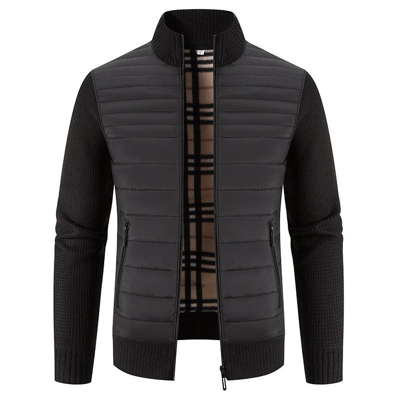 Herren Steppjacke mit modernem Strickärmeln und hohem Kragen