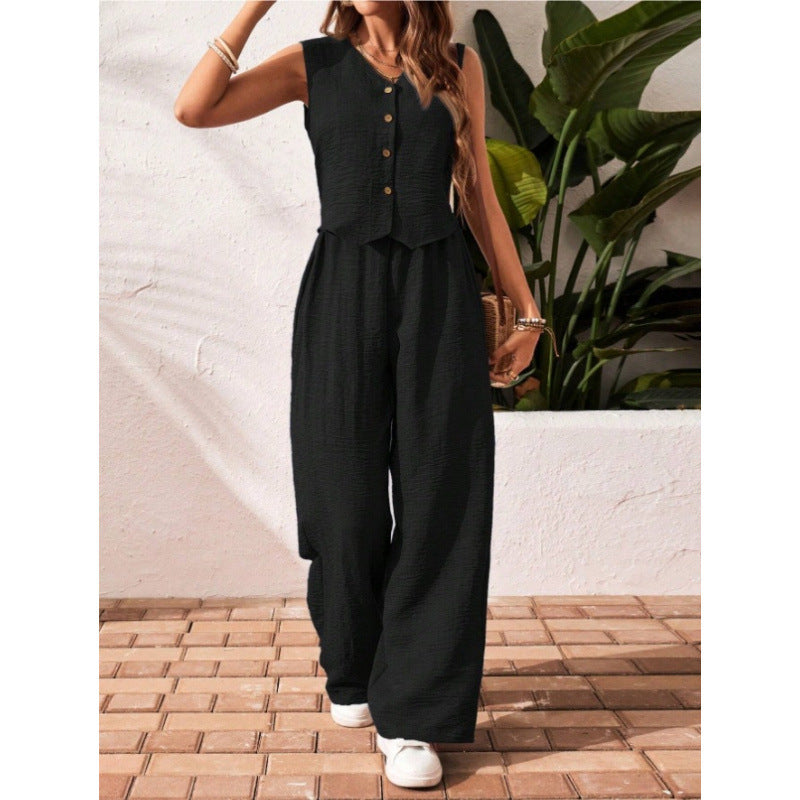 Damen Zweiteiler Strukturierte Bluse &amp; Weite Palazzo-Hose