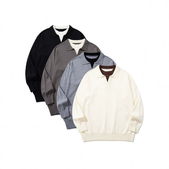 Unisex Oversize-Feinstrickpullover mit offenem Henley-Ausschnitt und kontrastiertem Innenkragen Shop Nory