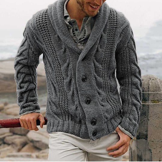 Herren grobstrick Cardigan mit Schalkragen und Zopfmuster Shop Nory