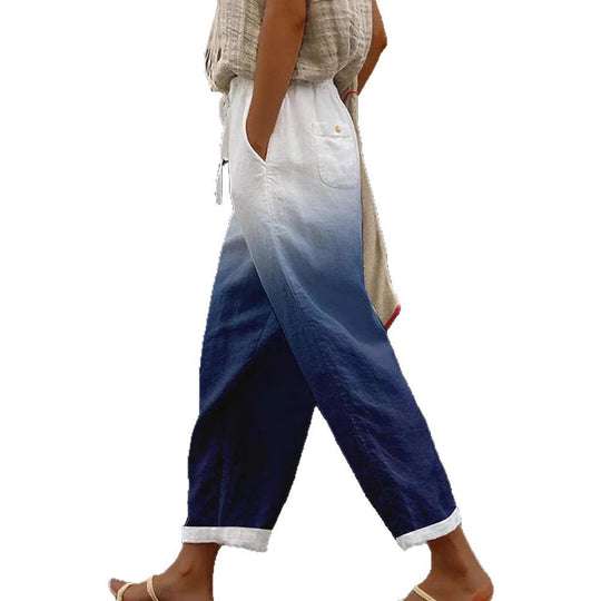 Damen Weite Leinenhose mit handgewShopnorytem Muster