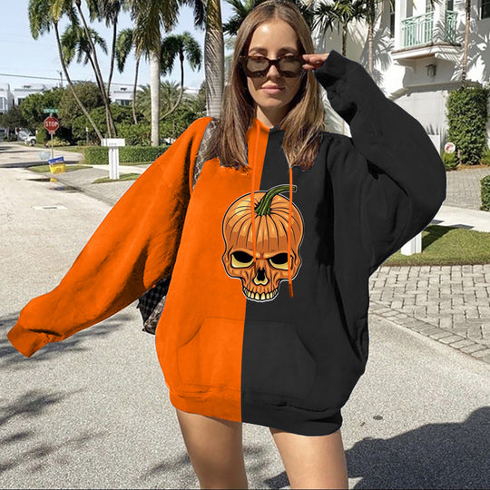 Damen nan Oversize Kapuzenpullover mit Halloween Kürbisdruck und Kängurutasche Shop Nory