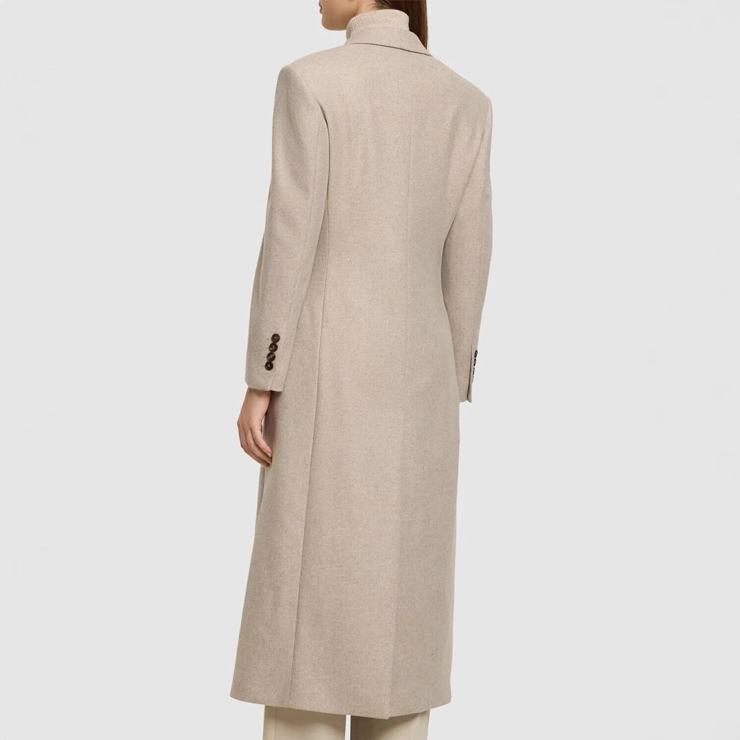 Damen Taillierter Longline Wollmixmantel mit schlanker Silhouette und Einreihiger Knopfleiste Shop Nory