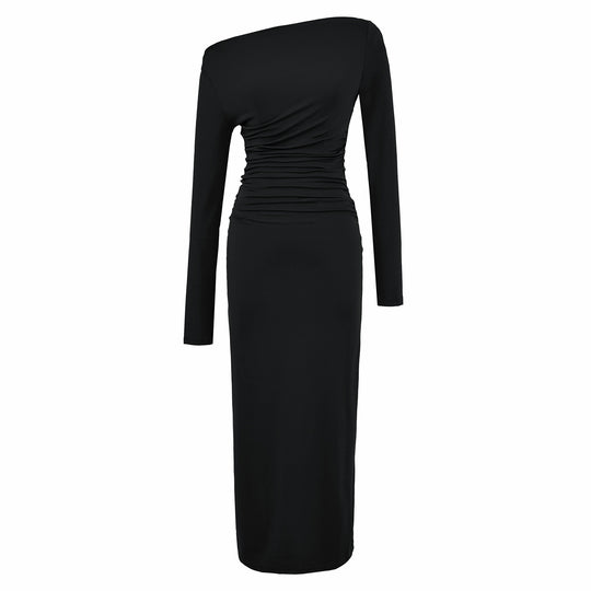 Damen Einschulter-Midikleid mit Langarm und seitlicher Raffung Shop Nory