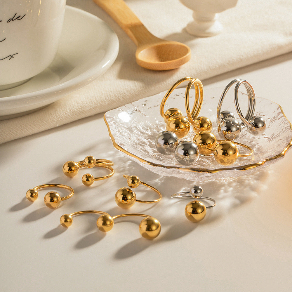 Damen Offener Ring mit modernen Kugeldesigns und hypoallergener Edelstahlverarbeitung Shop Nory