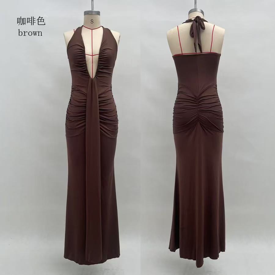 Damen Maxikleid mit tiefem V-Ausschnitt und elegantem Wickeldesign