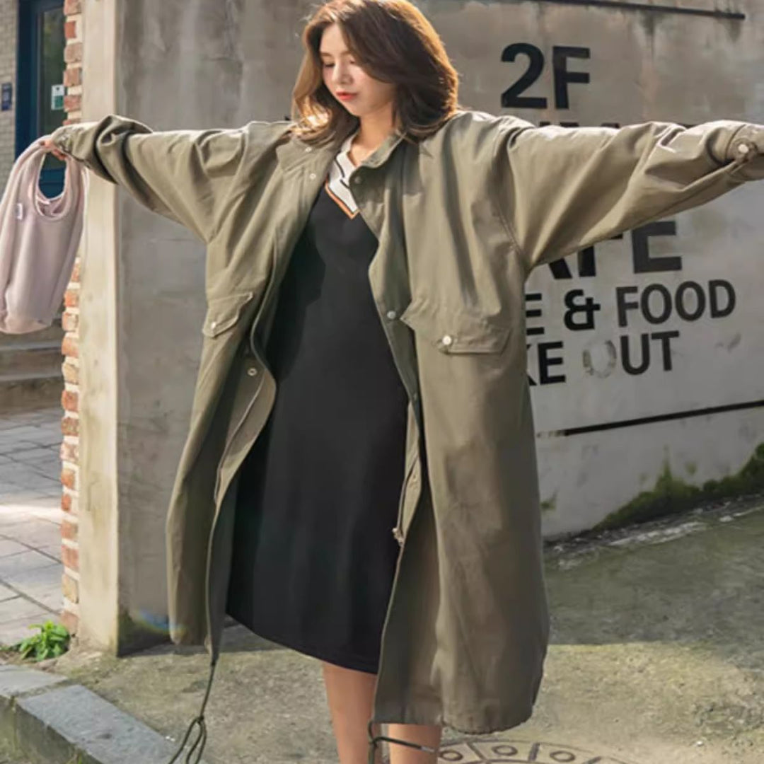 Damen Langer Oversize-Windbreaker im Utility-Look mit Pattentaschen Shop Nory