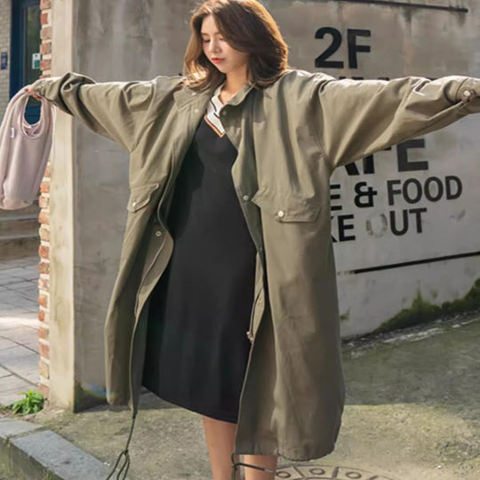 Damen Langer Oversize-Windbreaker im Utility-Look mit Pattentaschen Shop Nory
