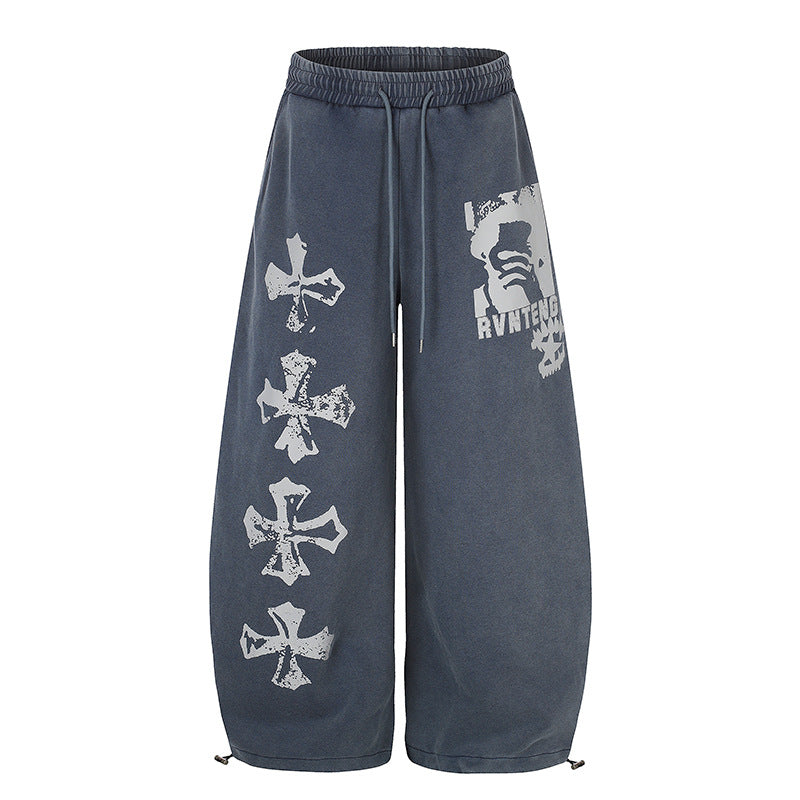 Damen Extraweite Palazzo‑Sweathose mit Tunnelzugbund, verstellbarem Saum und Gothic-Print Shop Nory