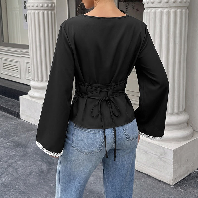 Damen Elegante Bluse mit Rüschenärmel Shop Nory