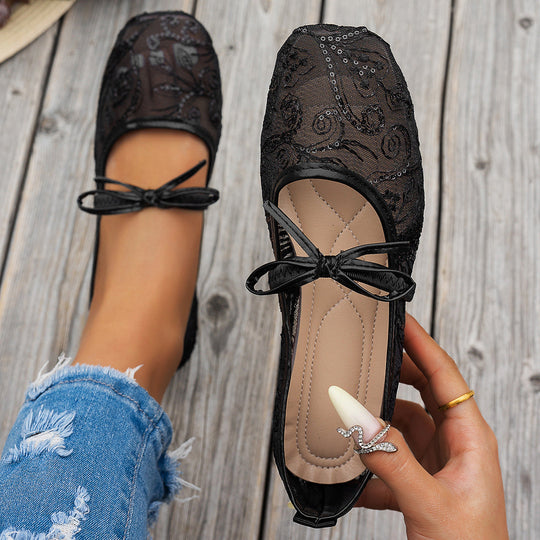 Damen elegante Ballerinas mit floralen Applikationen und rutschfester Sohle