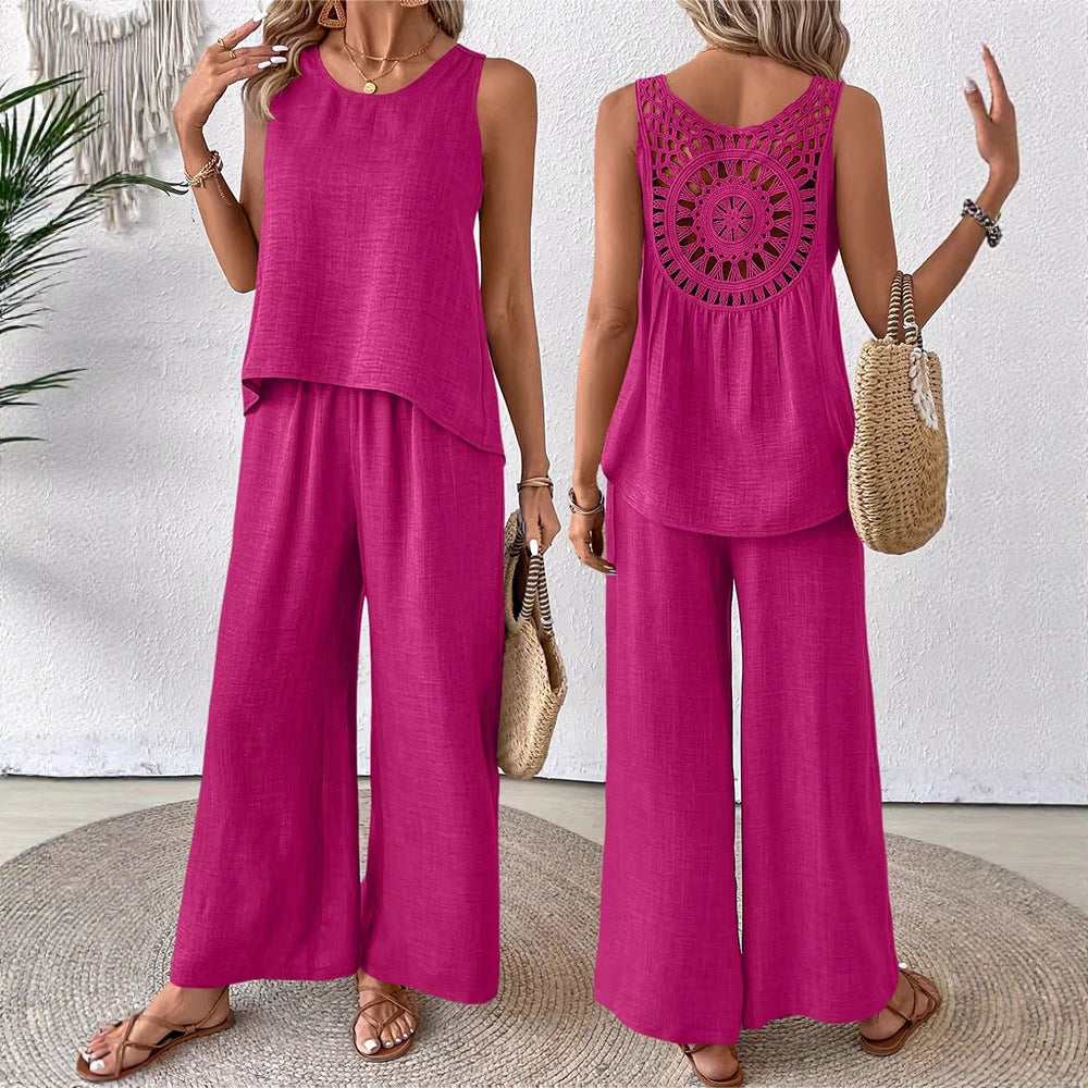Damen luftiges Sommer-Set mit gehäkeltem Rückenteil und weitem Schnitt