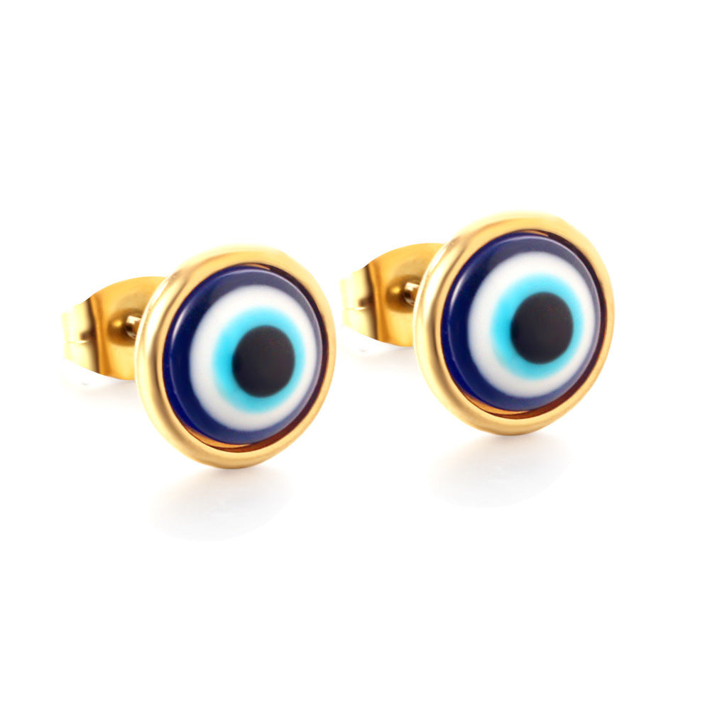 Damen Ohrstecker aus goldplattiertem Edelstahl mit farbenfrohem Augendesign Shop Nory