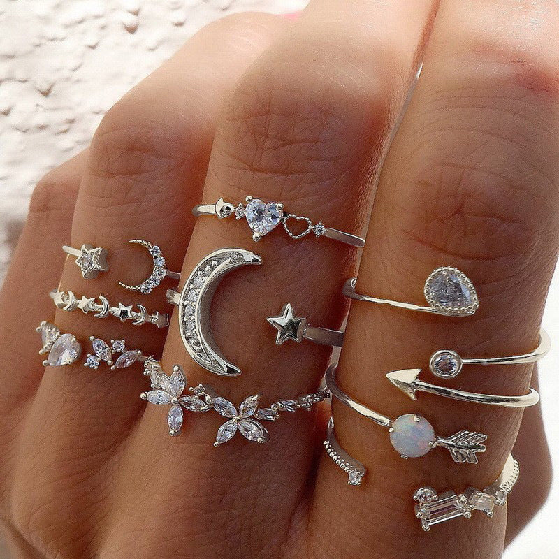 Damen Ring-Set mit funkelnden Zirkonia und kreativem Design Shop Nory