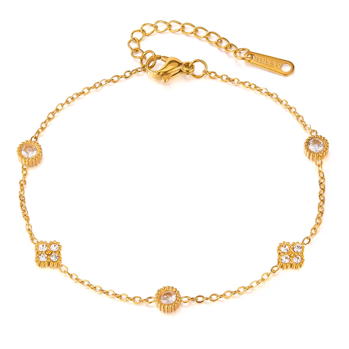 Damen Zarte vergoldete verstellbare Fußkette mit Kristallakzenten Shop Nory