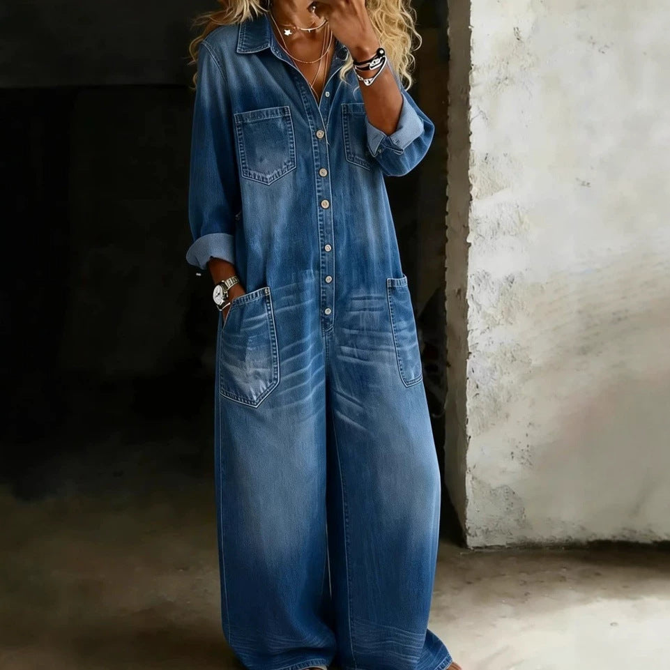 Damen Modisches Denim Maxikleid