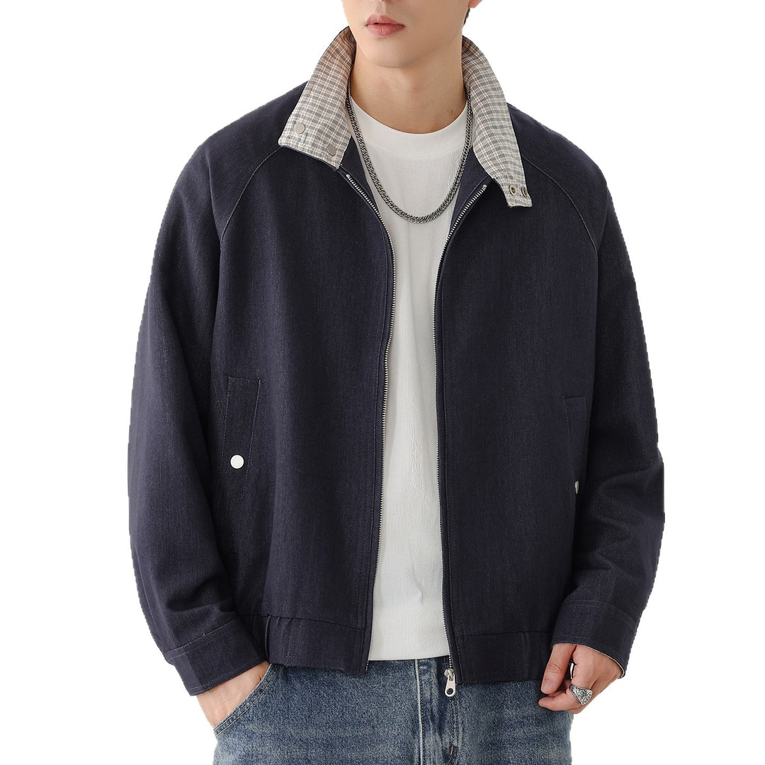 Herren leichte Bomberjacke mit Reißverschluss und kariertem Stehkragen Shop Nory