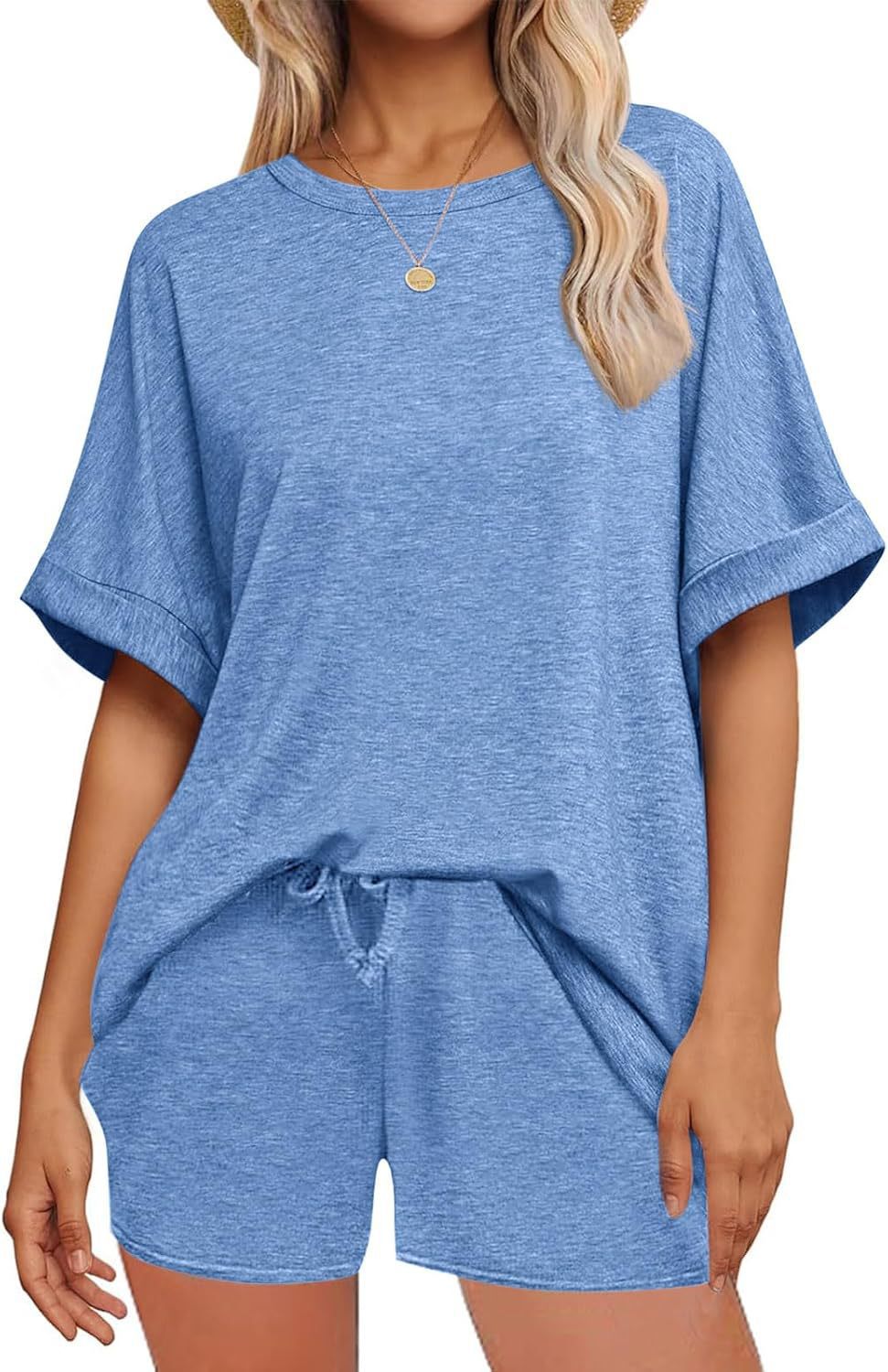 Damen lässiges Freizeit-Set mit oversize T-Shirt und Shorts