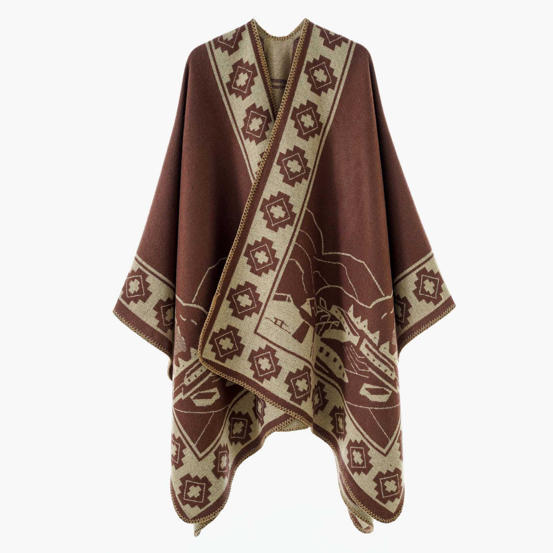 Damen Überwurf-Cape aus Jacquardstrick mit grafischem Ornamentmuster Shop Nory