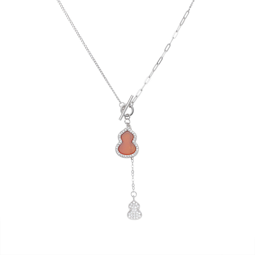 Damen Halskette mit doppelt gestaltetem Anhänger aus Halbedelstein und funkelnden Zirkonia Shop Nory