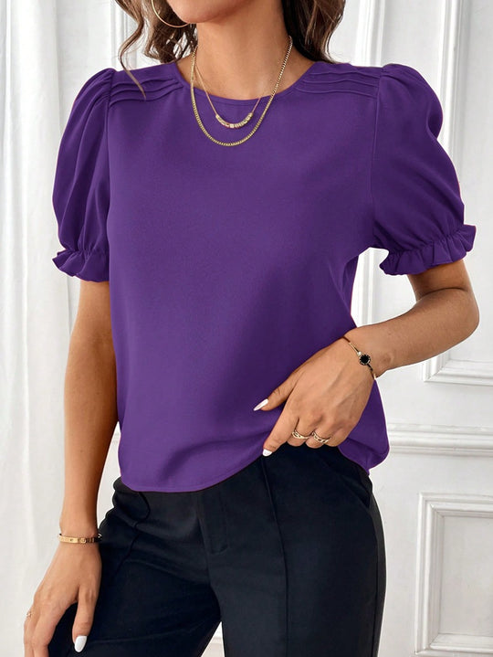 Damen Elegante Chiffonbluse mit Puffärmeln und dekorativen Schulterfalten Shop Nory