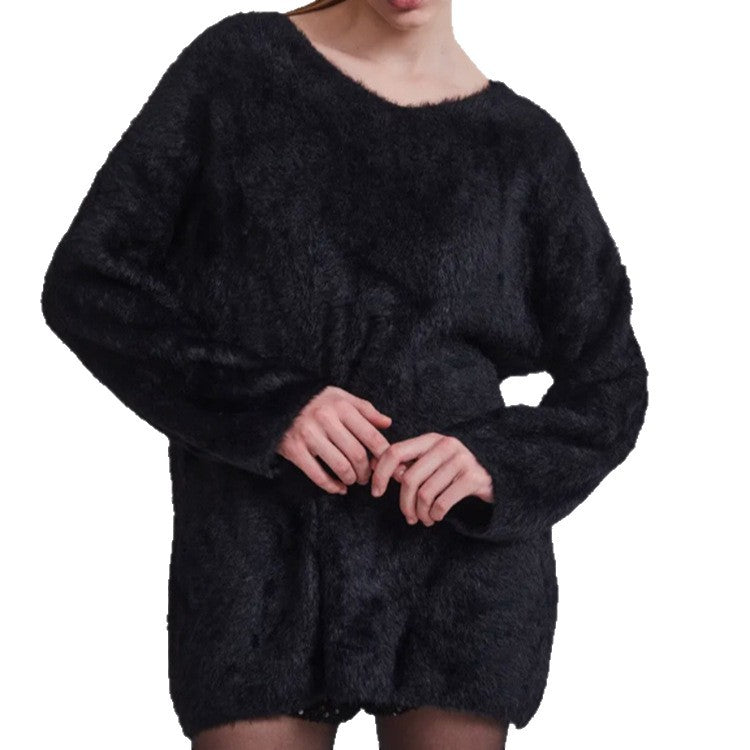 Damen Oversize-Flauschpullover mit V-Ausschnitt und Teddy-Optik Shop Nory