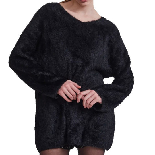Damen Oversize-Flauschpullover mit V-Ausschnitt und Teddy-Optik Shop Nory