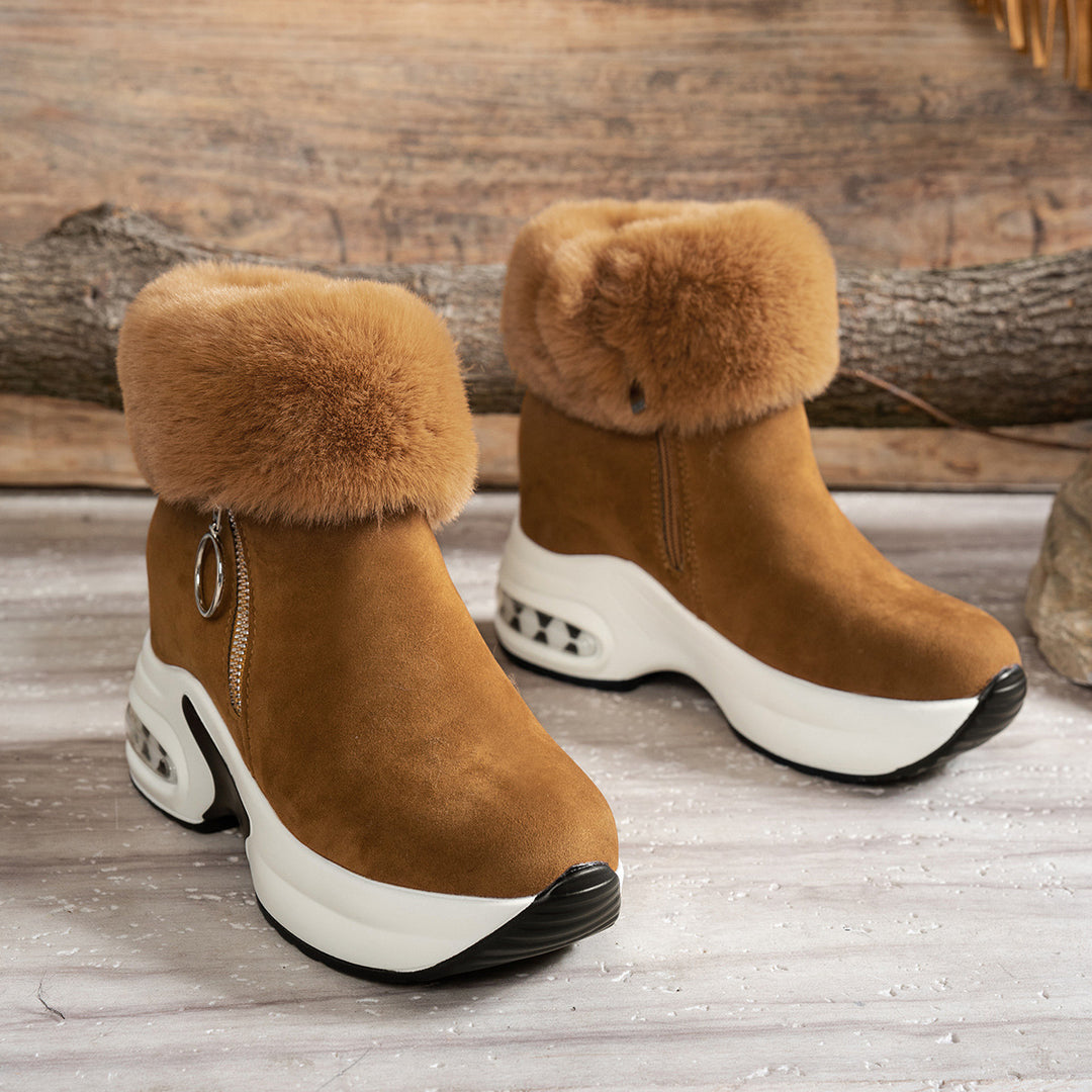 Damen Keilabsatz-Sneaker-Stiefelette mit Teddy-Kragen und Reißverschluss Shop Nory
