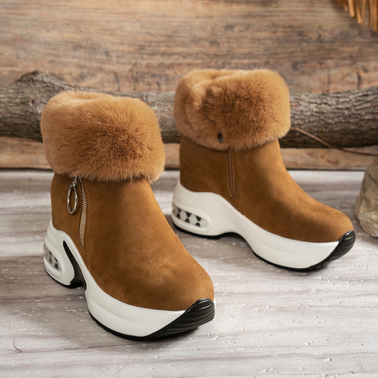 Damen Keilabsatz-Sneaker-Stiefelette mit Teddy-Kragen und Reißverschluss Shop Nory