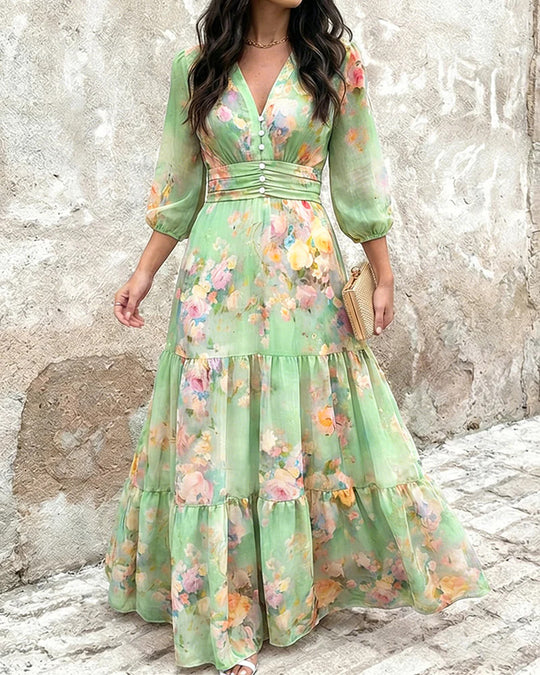 Damen Maxikleid mit Wickeloptik, V-Ausschnitt und geraffter Taillenpartie Shop Nory