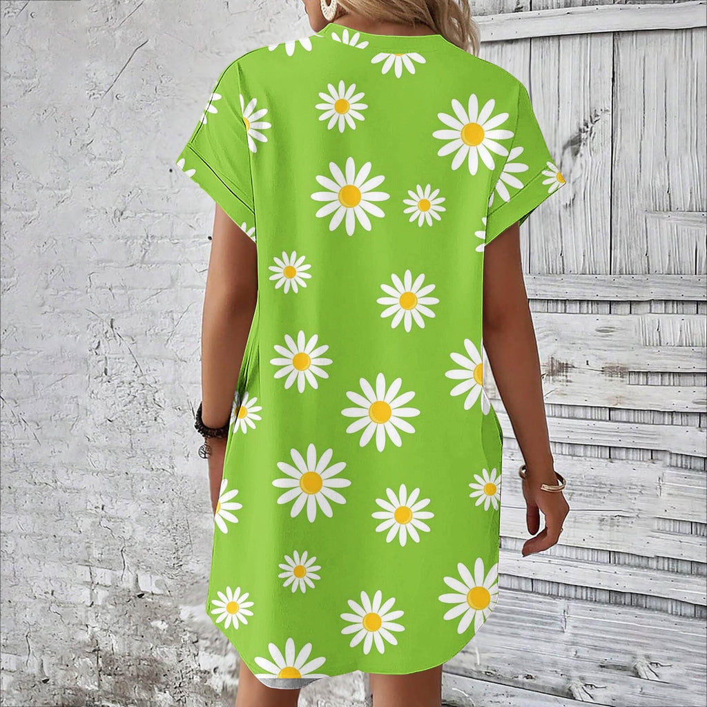 Damen lässiges Sommerkleid mit Blumenmuster und praktischen Taschen