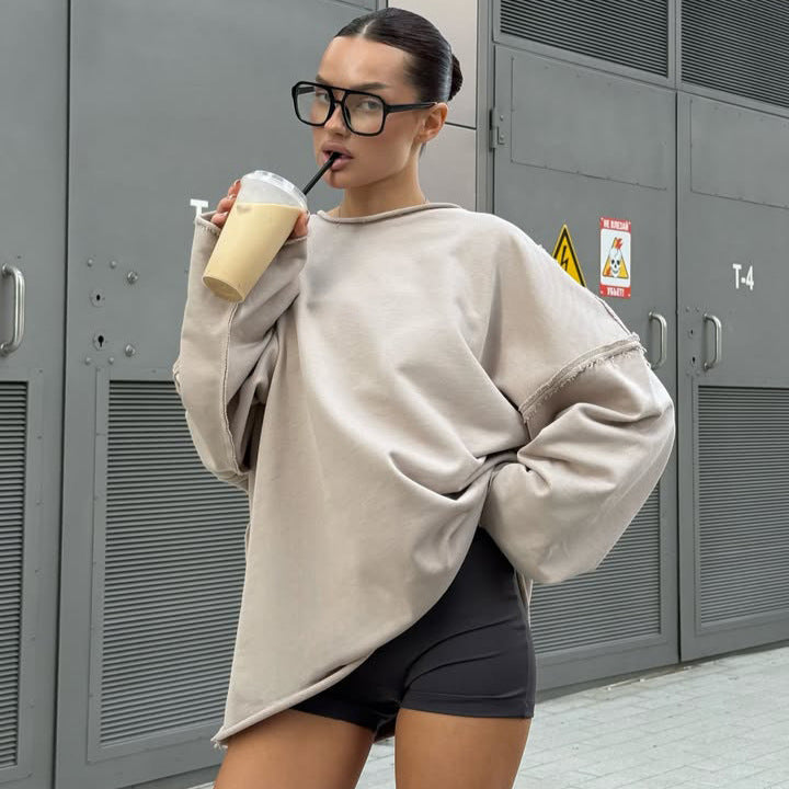 Damen ultraweites Relax-Sweatshirt mit ausgefransten Nähten und asymmetrischem Saum Shop Nory