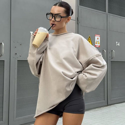 Damen ultraweites Relax-Sweatshirt mit ausgefransten Nähten und asymmetrischem Saum Shop Nory
