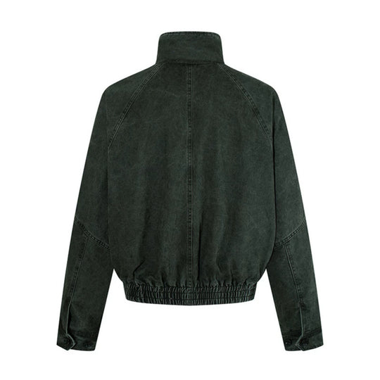 Damen kurze Oversize-Bomberjacke mit Stehkragen, Knopfleiste und elastischem Saum Shop Nory