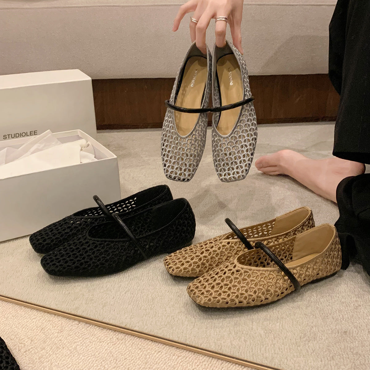 Damen Ballerinas mit strukturiertem Obermaterial und flexiblem Fußbett