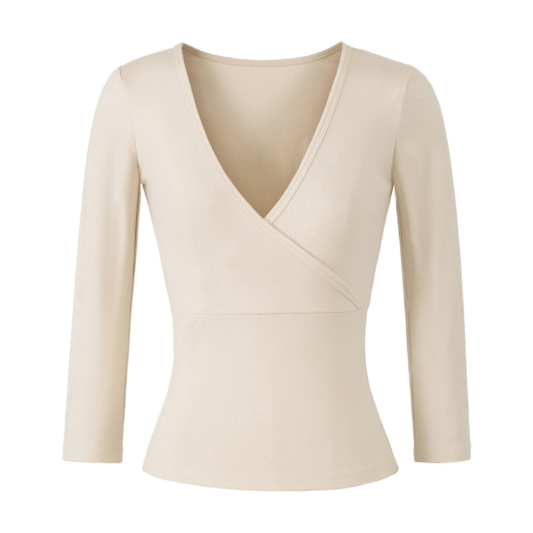 Damen Figurbetontes Wickelshirt aus Stretch‑Jersey mit tiefem V‑Ausschnitt und taillierter Silhouette Shop Nory