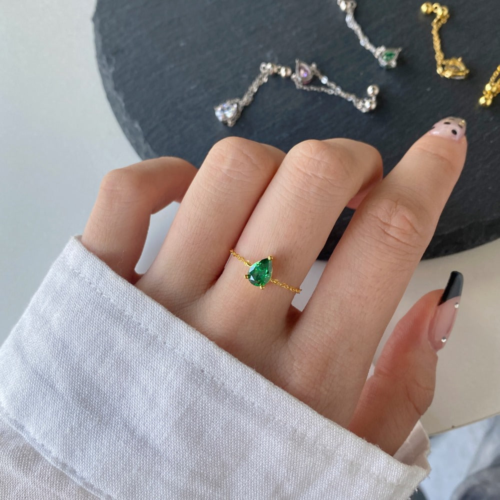 925 Sterling Silber Zirkon Wassertropfen Verstellbarer Ring 925 Sterling Silber Ringe | Shop Nory