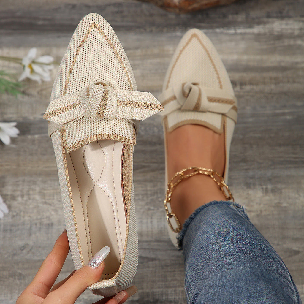 Damen Ballerinas mit modischem Streifendesign und charmantem Schleifenakzent Shopnory