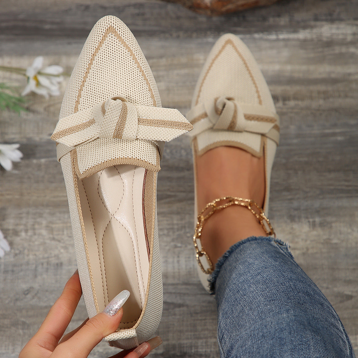 Damen Ballerinas mit modischem Streifendesign und charmantem Schleifenakzent Shopnory