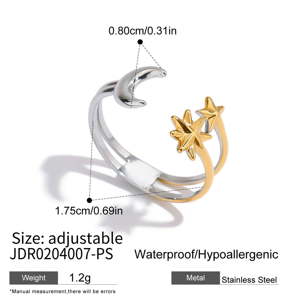 Damen Offener Ring mit mondförmigem und sternförmigen Design Shop Nory